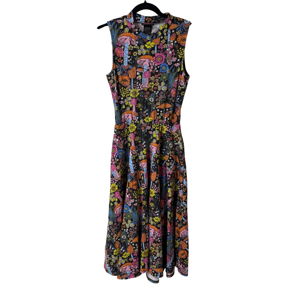 Nooworks Women Dahlia Midi Dress Small Black Mushroom Magic Floral Sleeveless